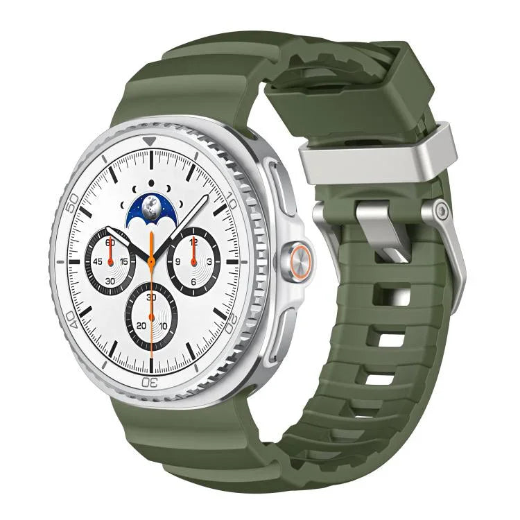 สายรัดนาฬิกาซิลิโคนหัวเข็มขัดสีเงิน สำหรับ Samsung Galaxy Watch8 / Watch8 Classic