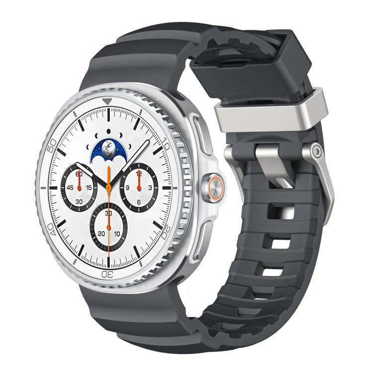 สายรัดนาฬิกาซิลิโคนหัวเข็มขัดสีเงิน สำหรับ Samsung Galaxy Watch8 / Watch8 Classic