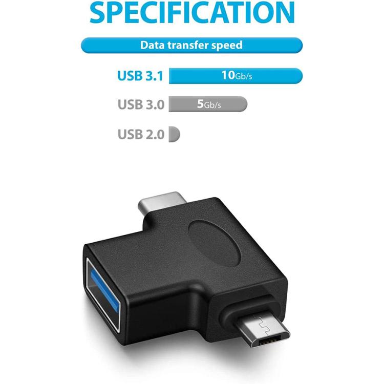 JUNSUNMAY อะแดปเตอร์แปลง OTG 2 in 1 USB 3.0 เป็น Micro USB และ Type-C, 2 in 1