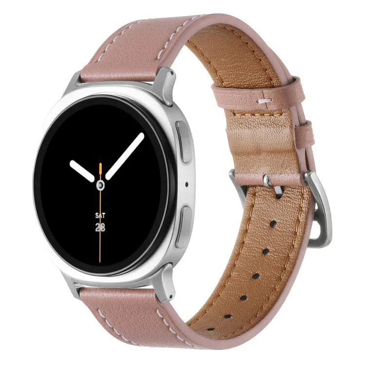 สายรัดนาฬิกาหนังแท้หัวเข็มขัดสแตนเลสสีเงิน สำหรับ Samsung Galaxy Watch8 / Watch8 Classic