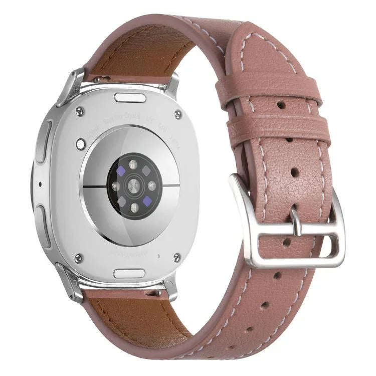 สายรัดนาฬิกาหนังแท้หัวเข็มขัดสแตนเลสสีเงิน สำหรับ Samsung Galaxy Watch8 / Watch8 Classic