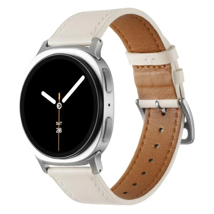 สายรัดนาฬิกาหนังแท้หัวเข็มขัดสแตนเลสสีเงิน สำหรับ Samsung Galaxy Watch8 / Watch8 Classic