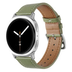 สายรัดนาฬิกาหนังแท้หัวเข็มขัดสแตนเลสสีเงิน สำหรับ Samsung Galaxy Watch8 / Watch8 Classic