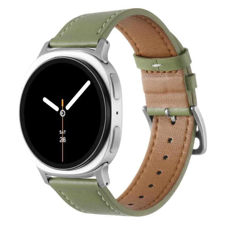 สายรัดนาฬิกาหนังแท้หัวเข็มขัดสแตนเลสสีเงิน สำหรับ Samsung Galaxy Watch8 / Watch8 Classic