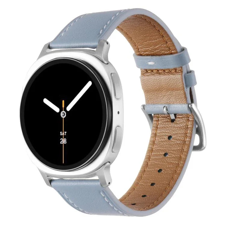 สายรัดนาฬิกาหนังแท้หัวเข็มขัดสแตนเลสสีเงิน สำหรับ Samsung Galaxy Watch8 / Watch8 Classic