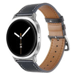 สายรัดนาฬิกาหนังแท้หัวเข็มขัดสแตนเลสสีเงิน สำหรับ Samsung Galaxy Watch8 / Watch8 Classic