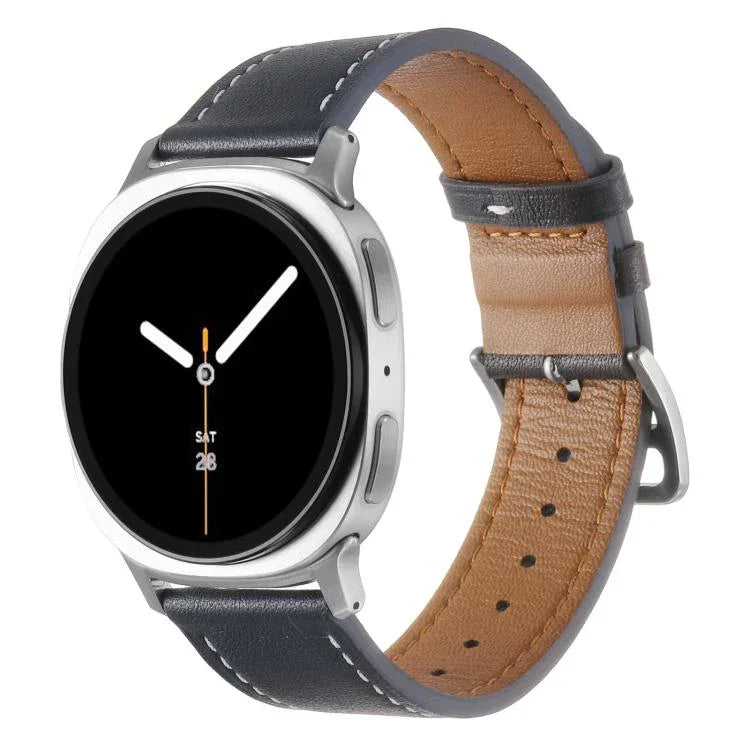 สายรัดนาฬิกาหนังแท้หัวเข็มขัดสแตนเลสสีเงิน สำหรับ Samsung Galaxy Watch8 / Watch8 Classic