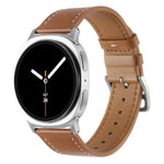สายรัดนาฬิกาหนังแท้หัวเข็มขัดสแตนเลสสีเงิน สำหรับ Samsung Galaxy Watch8 / Watch8 Classic