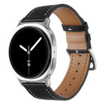 สายรัดนาฬิกาหนังแท้หัวเข็มขัดสแตนเลสสีเงิน สำหรับ Samsung Galaxy Watch8 / Watch8 Classic