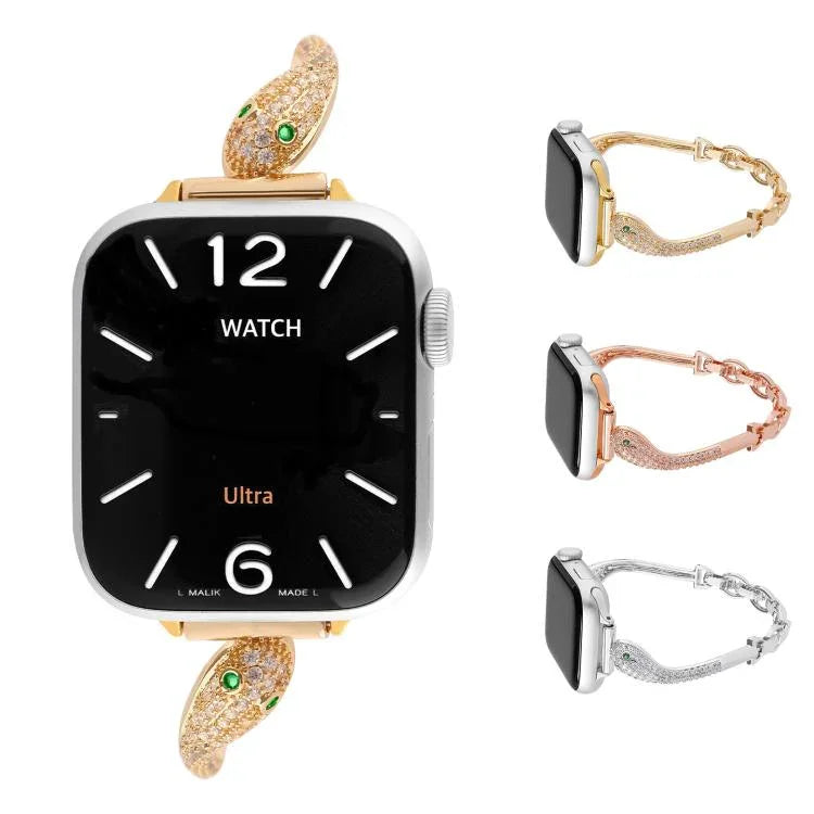 สายรัดนาฬิกาหัวงูฝังซิริคอนทองแดง สำหรับ Apple Watch ขนาด 46 มม. / 49 มม. / 45 มม. / 44 มม., สำหรับ Apple Watch ขนาด 42 มม. / 41 มม. / 40 มม. / 38 มม.