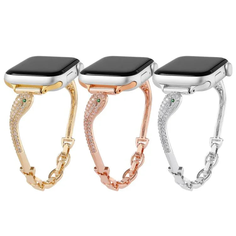 สายรัดนาฬิกาหัวงูฝังซิริคอนทองแดง สำหรับ Apple Watch ขนาด 46 มม. / 49 มม. / 45 มม. / 44 มม., สำหรับ Apple Watch ขนาด 42 มม. / 41 มม. / 40 มม. / 38 มม.