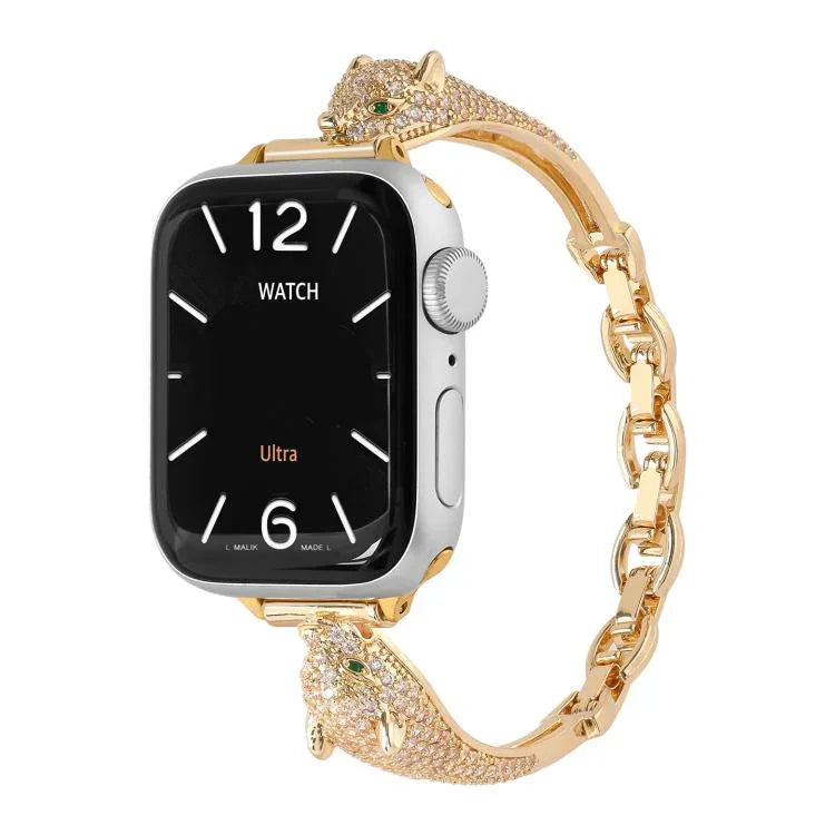 สายรัดนาฬิกาหัวเสือดาวฝังซิริคอนทองแดง สำหรับ Apple Watch ขนาด 46 มม. / 49 มม. / 45 มม. / 44 มม., สำหรับ Apple Watch ขนาด 42 มม. / 41 มม. / 40 มม. / 38 มม.