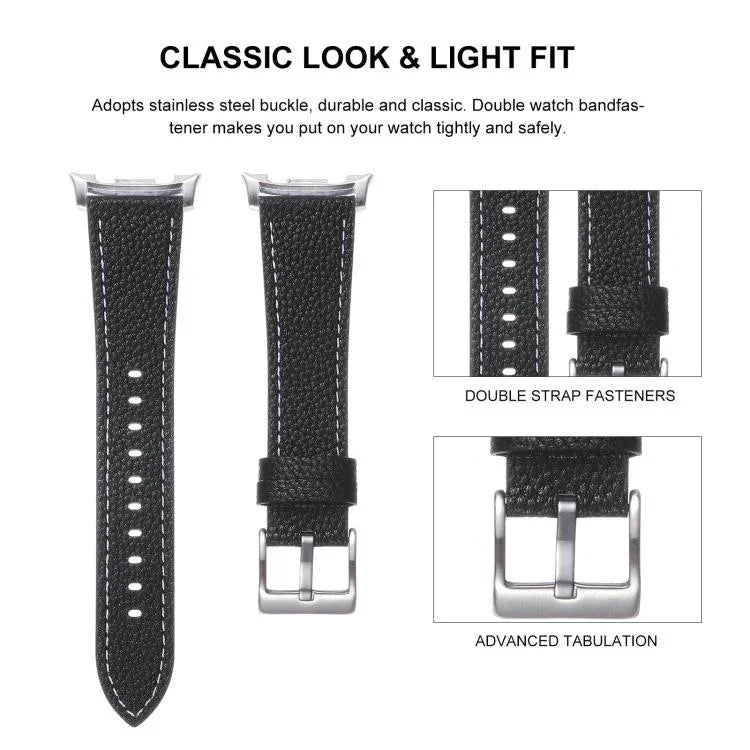 สายรัดนาฬิกาหนังลายลิ้นจี่สองด้าน สำหรับ Samsung Galaxy Watch8 / Watch8 Classic