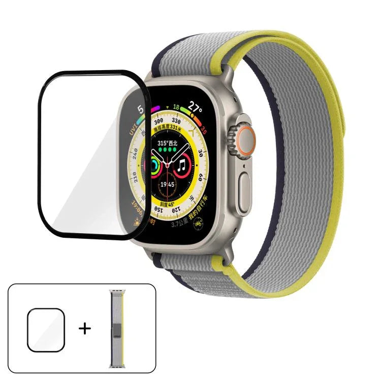 สายรัดนาฬิกาไนลอน Wild Path Loop พร้อมฟิล์มโค้ง 3D สำหรับ Apple Watch Series 10 ขนาด 46 มม., สำหรับ Apple Watch Series 10 ขนาด 42 มม., สำหรับ Apple Watch 6 / 5 / 4 / SE ขนาด 44 มม.