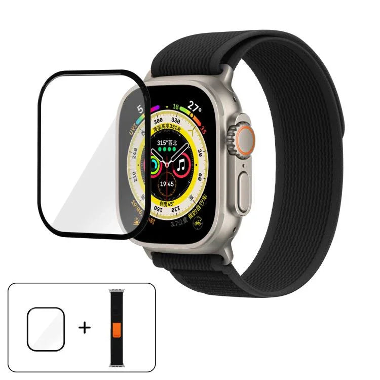 สายรัดนาฬิกาไนลอน Wild Path Loop พร้อมฟิล์มโค้ง 3D สำหรับ Apple Watch Series 10 ขนาด 46 มม., สำหรับ Apple Watch Series 10 ขนาด 42 มม., สำหรับ Apple Watch 6 / 5 / 4 / SE ขนาด 44 มม.