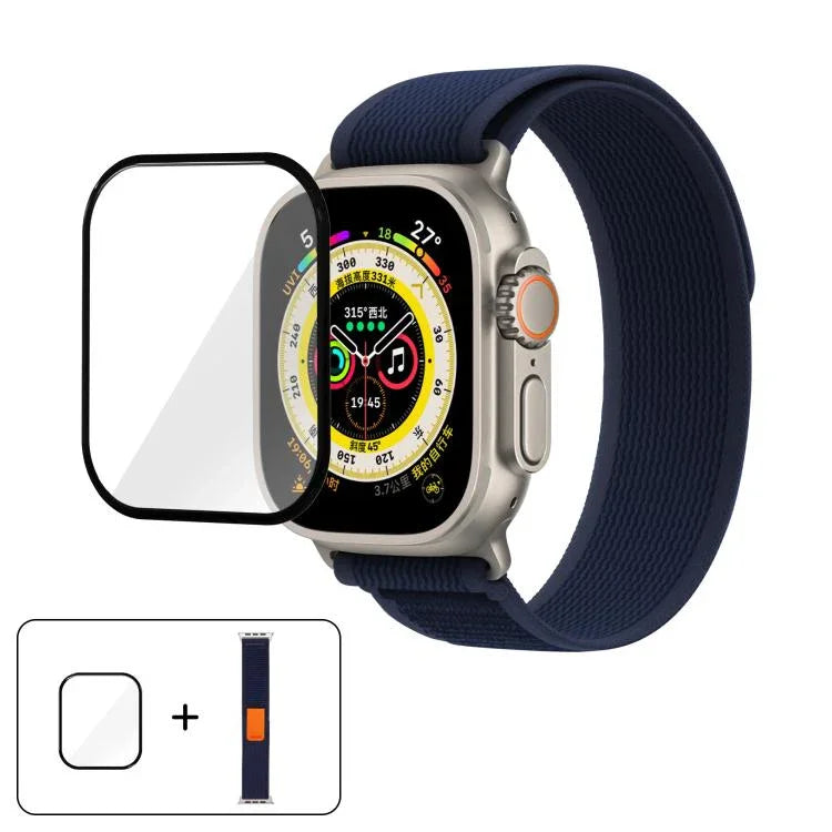 สายรัดนาฬิกาไนลอน Wild Path Loop พร้อมฟิล์มโค้ง 3D สำหรับ Apple Watch Series 10 ขนาด 46 มม., สำหรับ Apple Watch Series 10 ขนาด 42 มม., สำหรับ Apple Watch 6 / 5 / 4 / SE ขนาด 44 มม.