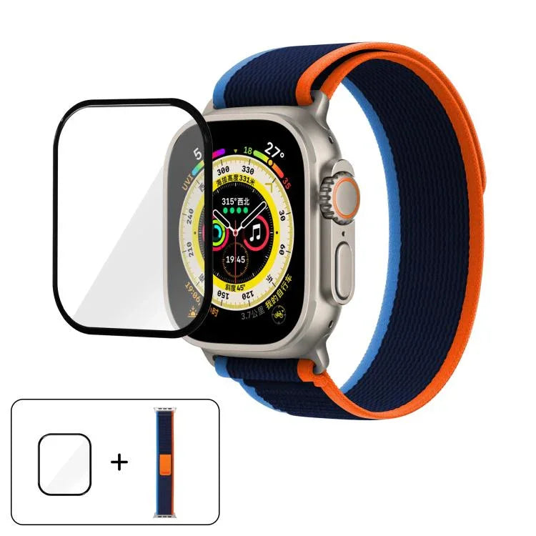 สายรัดนาฬิกาไนลอน Wild Path Loop พร้อมฟิล์มโค้ง 3D สำหรับ Apple Watch Series 10 ขนาด 46 มม., สำหรับ Apple Watch Series 10 ขนาด 42 มม., สำหรับ Apple Watch 6 / 5 / 4 / SE ขนาด 44 มม.