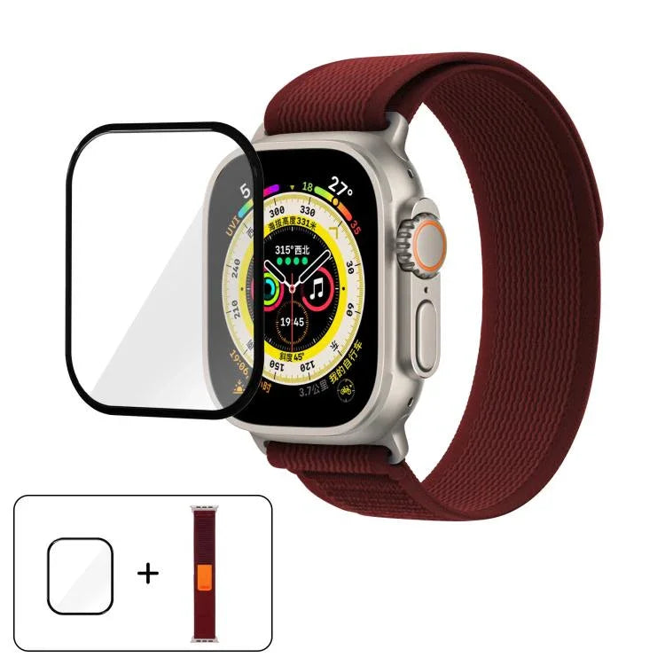 สายรัดนาฬิกาไนลอน Wild Path Loop พร้อมฟิล์มโค้ง 3D สำหรับ Apple Watch Series 10 ขนาด 46 มม., สำหรับ Apple Watch Series 10 ขนาด 42 มม., สำหรับ Apple Watch 6 / 5 / 4 / SE ขนาด 44 มม.