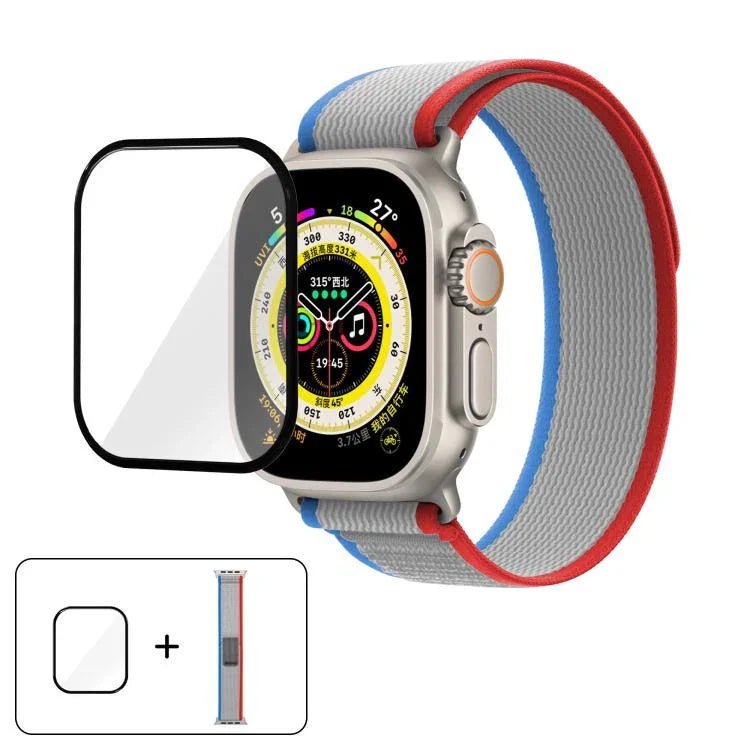 สายรัดนาฬิกาไนลอน Wild Path Loop พร้อมฟิล์มโค้ง 3D สำหรับ Apple Watch Series 9 / 8 / 7 ขนาด 41 มม., สำหรับ Apple Watch 3 / 2 / 1 ขนาด 38 มม., สำหรับ Apple Watch 3 / 2 / 1 ขนาด 42 มม.
