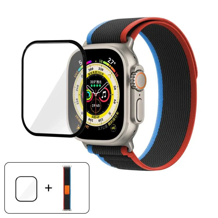 สายรัดนาฬิกาไนลอน Wild Path Loop พร้อมฟิล์มโค้ง 3D สำหรับ Apple Watch Series 9 / 8 / 7 ขนาด 41 มม., สำหรับ Apple Watch 3 / 2 / 1 ขนาด 38 มม., สำหรับ Apple Watch 3 / 2 / 1 ขนาด 42 มม.