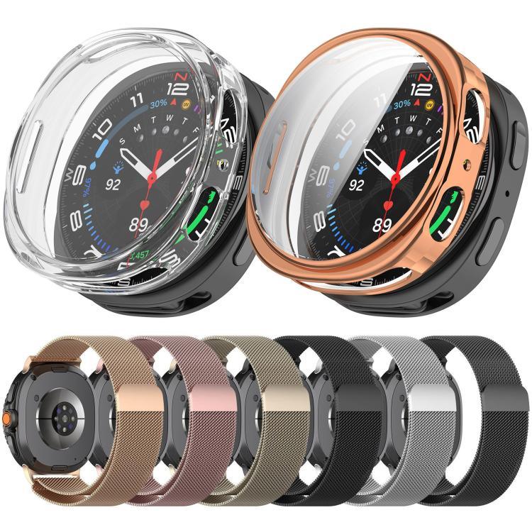 สายรัดนาฬิกาโลหะแม่เหล็กมิลานีสพร้อมปลอก TPU ปกป้องเต็มรูปแบบ สำหรับ Samsung Galaxy Watch8 44mm, สำหรับ Samsung Galaxy Watch8 40mm