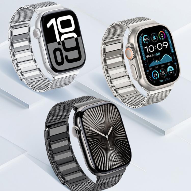 สายรัดนาฬิกาสแตนเลสสตีลทอรูปตัว I แบบแม่เหล็ก สำหรับ Apple Watch ขนาด 46 มม. / 49 มม. / 45 มม. / 44 มม., สำหรับ Apple Watch ขนาด 42 มม. / 41 มม. / 40 มม. / 38 มม.