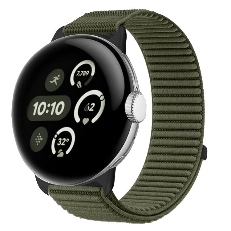 สายรัดนาฬิกาแบบตีนตุ๊กแกไนลอนทอพร้อมอินเทอร์เฟซโลหะ สำหรับ Google Pixel Watch 4 / Watch 3 45mm, สำหรับ Google Pixel Watch 4 / 3 / 2 / 1 41mm