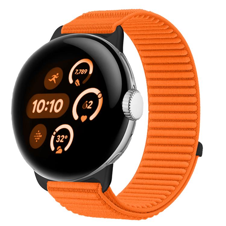 สายรัดนาฬิกาแบบตีนตุ๊กแกไนลอนทอพร้อมอินเทอร์เฟซโลหะ สำหรับ Google Pixel Watch 4 / Watch 3 45mm, สำหรับ Google Pixel Watch 4 / 3 / 2 / 1 41mm