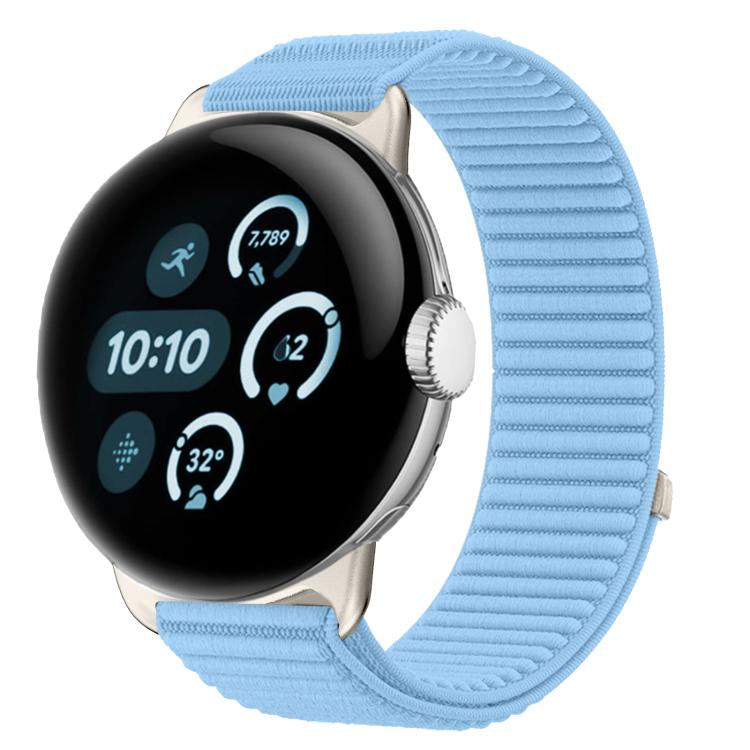 สายรัดนาฬิกาแบบตีนตุ๊กแกไนลอนทอพร้อมอินเทอร์เฟซโลหะ สำหรับ Google Pixel Watch 4 / Watch 3 45mm, สำหรับ Google Pixel Watch 4 / 3 / 2 / 1 41mm