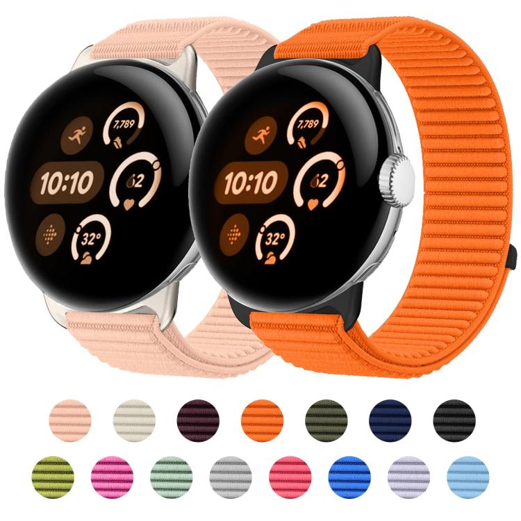 สายรัดนาฬิกาแบบตีนตุ๊กแกไนลอนทอพร้อมอินเทอร์เฟซโลหะ สำหรับ Google Pixel Watch 4 / Watch 3 45mm, สำหรับ Google Pixel Watch 4 / 3 / 2 / 1 41mm