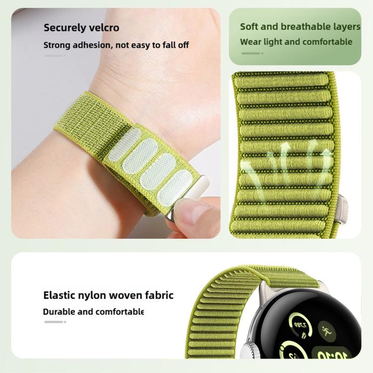 สายรัดนาฬิกาแบบตีนตุ๊กแกไนลอนทอพร้อมอินเทอร์เฟซโลหะ สำหรับ Google Pixel Watch 4 / Watch 3 45mm, สำหรับ Google Pixel Watch 4 / 3 / 2 / 1 41mm