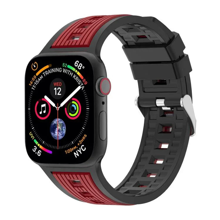 สายรัดนาฬิกาซิลิโคนลายเส้นตั้งสองสี สำหรับ Apple Watch ขนาด 46 มม. / 49 มม. / 45 มม. / 44 มม., สำหรับ Apple Watch ขนาด 42 มม. / 41 มม. / 40 มม. / 38 มม.