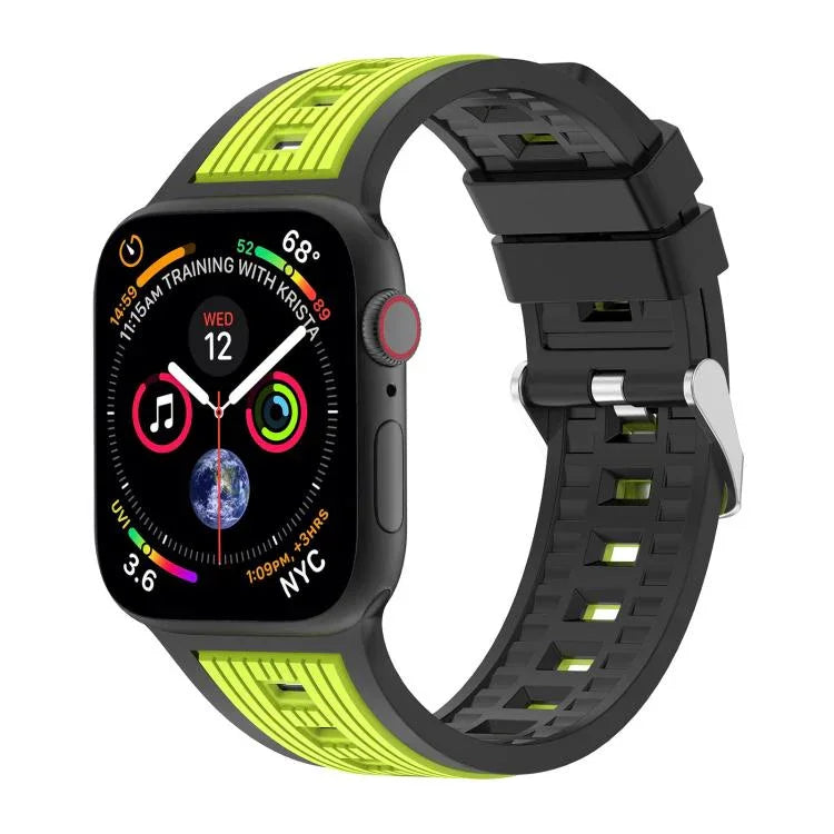 สายรัดนาฬิกาซิลิโคนลายเส้นตั้งสองสี สำหรับ Apple Watch ขนาด 46 มม. / 49 มม. / 45 มม. / 44 มม., สำหรับ Apple Watch ขนาด 42 มม. / 41 มม. / 40 มม. / 38 มม.