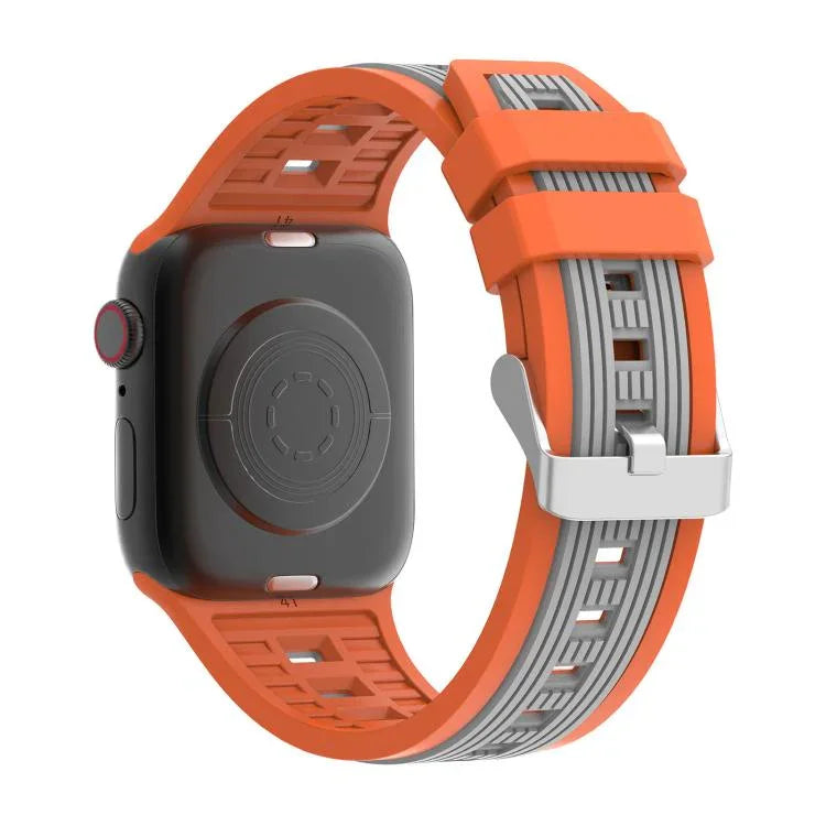 สายรัดนาฬิกาซิลิโคนลายเส้นตั้งสองสี สำหรับ Apple Watch ขนาด 46 มม. / 49 มม. / 45 มม. / 44 มม., สำหรับ Apple Watch ขนาด 42 มม. / 41 มม. / 40 มม. / 38 มม.