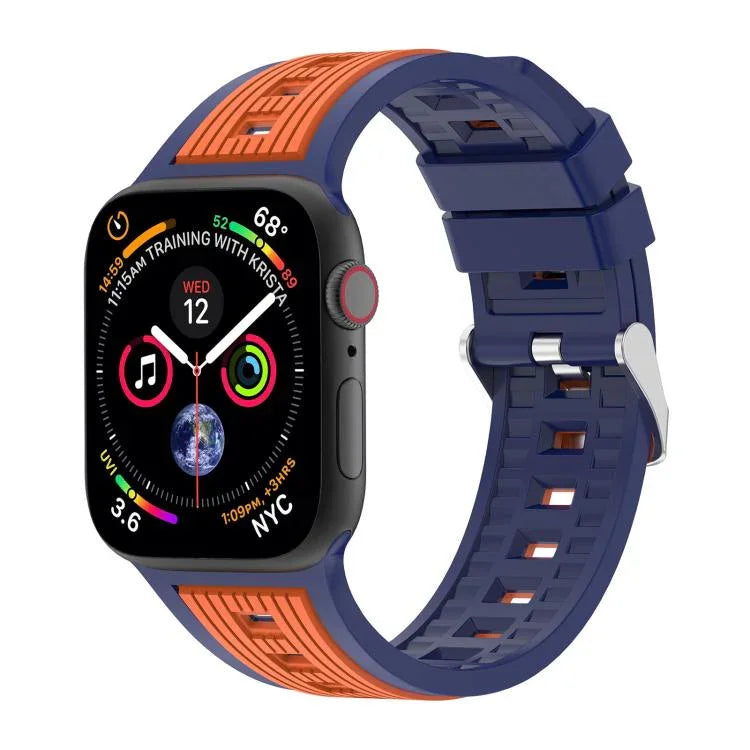 สายรัดนาฬิกาซิลิโคนลายเส้นตั้งสองสี สำหรับ Apple Watch ขนาด 46 มม. / 49 มม. / 45 มม. / 44 มม., สำหรับ Apple Watch ขนาด 42 มม. / 41 มม. / 40 มม. / 38 มม.