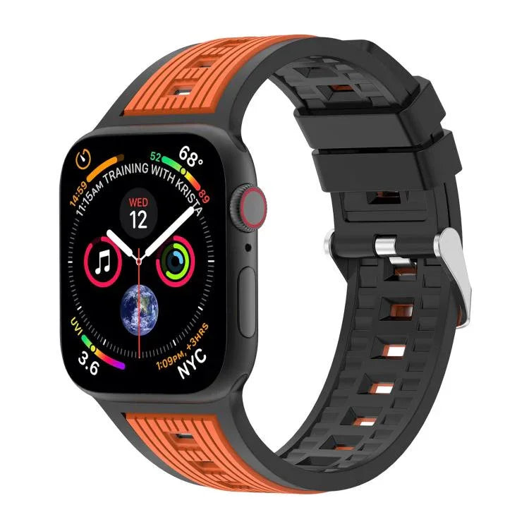 สายรัดนาฬิกาซิลิโคนลายเส้นตั้งสองสี สำหรับ Apple Watch ขนาด 46 มม. / 49 มม. / 45 มม. / 44 มม., สำหรับ Apple Watch ขนาด 42 มม. / 41 มม. / 40 มม. / 38 มม.