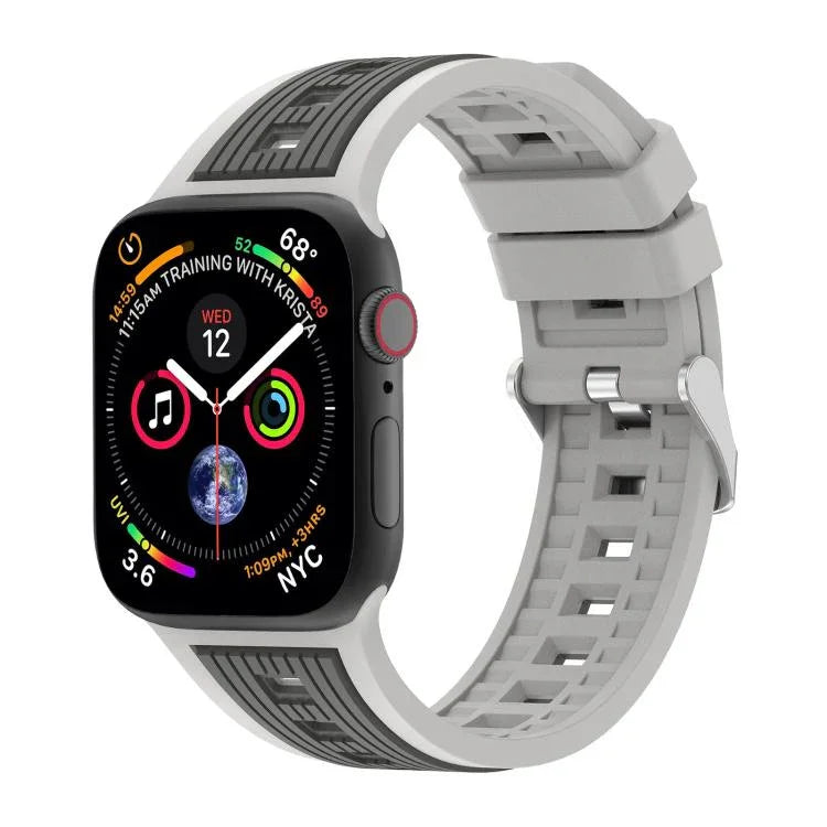 สายรัดนาฬิกาซิลิโคนลายเส้นตั้งสองสี สำหรับ Apple Watch ขนาด 46 มม. / 49 มม. / 45 มม. / 44 มม., สำหรับ Apple Watch ขนาด 42 มม. / 41 มม. / 40 มม. / 38 มม.