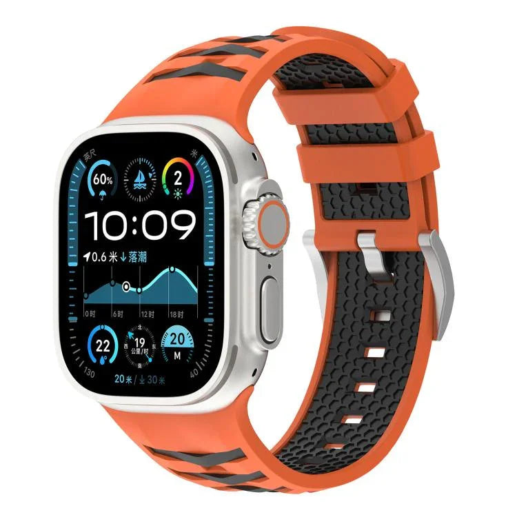 สายรัดนาฬิกาซิลิโคนสองสีลายยางรถยนต์ สำหรับ Apple Watch ขนาด 46 มม. / 49 มม. / 45 มม. / 44 มม., สำหรับ Apple Watch ขนาด 42 มม. / 41 มม. / 40 มม. / 38 มม.