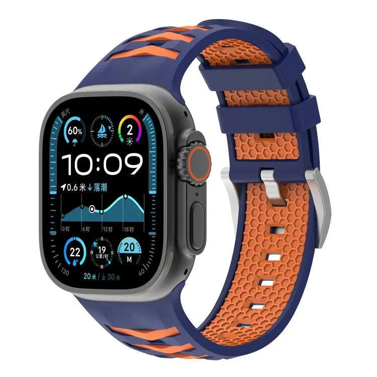 สายรัดนาฬิกาซิลิโคนสองสีลายยางรถยนต์ สำหรับ Apple Watch ขนาด 46 มม. / 49 มม. / 45 มม. / 44 มม., สำหรับ Apple Watch ขนาด 42 มม. / 41 มม. / 40 มม. / 38 มม.