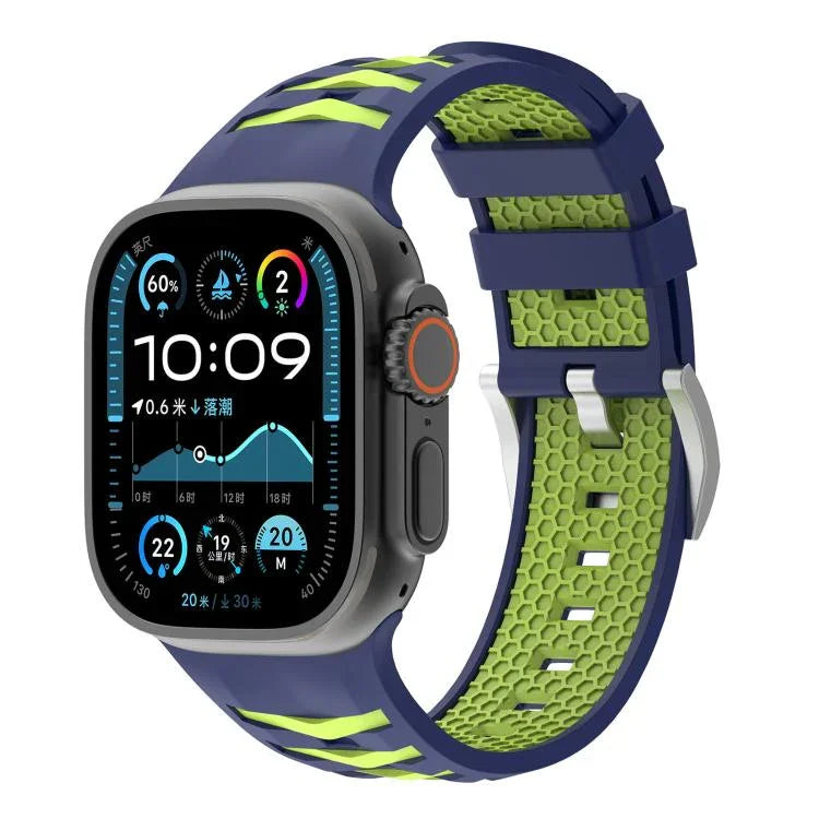 สายรัดนาฬิกาซิลิโคนสองสีลายยางรถยนต์ สำหรับ Apple Watch ขนาด 46 มม. / 49 มม. / 45 มม. / 44 มม., สำหรับ Apple Watch ขนาด 42 มม. / 41 มม. / 40 มม. / 38 มม.