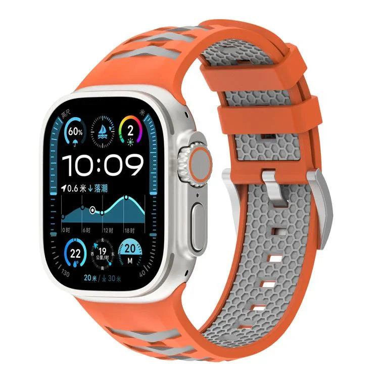 สายรัดนาฬิกาซิลิโคนสองสีลายยางรถยนต์ สำหรับ Apple Watch ขนาด 46 มม. / 49 มม. / 45 มม. / 44 มม., สำหรับ Apple Watch ขนาด 42 มม. / 41 มม. / 40 มม. / 38 มม.