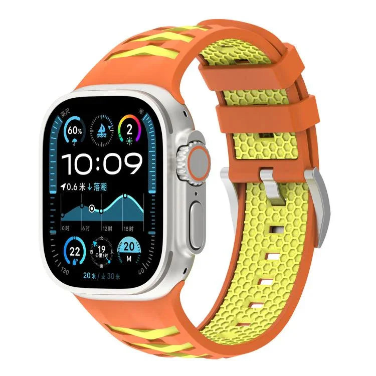 สายรัดนาฬิกาซิลิโคนสองสีลายยางรถยนต์ สำหรับ Apple Watch ขนาด 46 มม. / 49 มม. / 45 มม. / 44 มม., สำหรับ Apple Watch ขนาด 42 มม. / 41 มม. / 40 มม. / 38 มม.