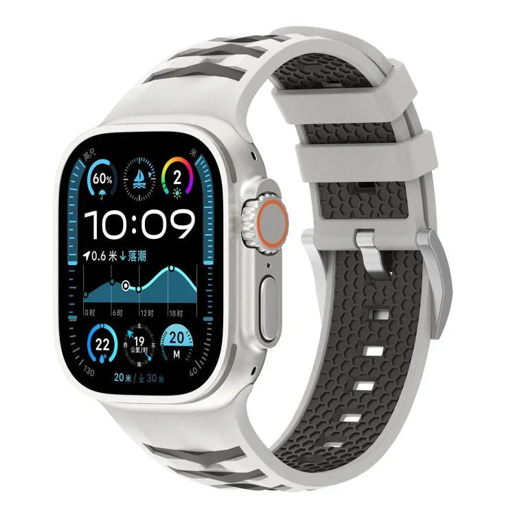 สายรัดนาฬิกาซิลิโคนสองสีลายยางรถยนต์ สำหรับ Apple Watch ขนาด 46 มม. / 49 มม. / 45 มม. / 44 มม., สำหรับ Apple Watch ขนาด 42 มม. / 41 มม. / 40 มม. / 38 มม.