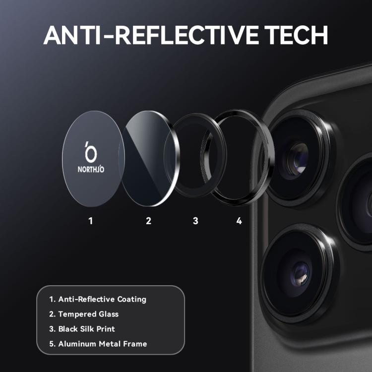 ฟิล์มกระจกนิรภัยแหวนโลหะป้องกันเลนส์กล้อง NORTHJO สำหรับ iPhone 17 Pro / 17 Pro Max
