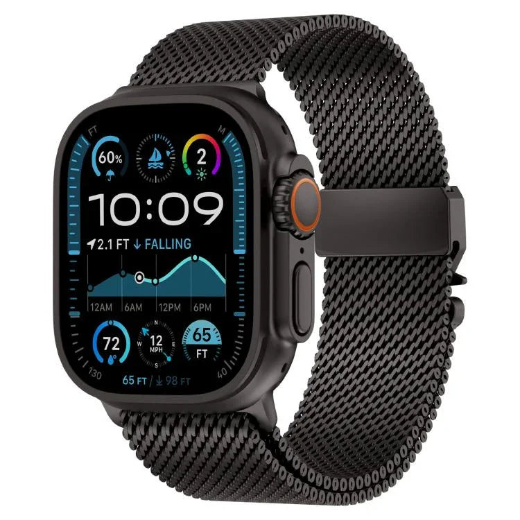 สายรัดนาฬิกาสแตนเลสสตีลตาข่ายหยาบแบบมิลานหัวเข็มขัดโลหะ สำหรับ Apple Watch ขนาด 46 มม. / 49 มม. / 45 มม. / 44 มม.