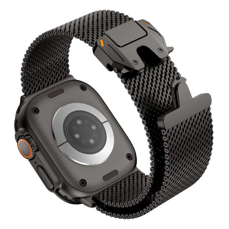 สายรัดนาฬิกาสแตนเลสสตีลตาข่ายหยาบแบบมิลานหัวเข็มขัดโลหะ สำหรับ Apple Watch ขนาด 46 มม. / 49 มม. / 45 มม. / 44 มม.