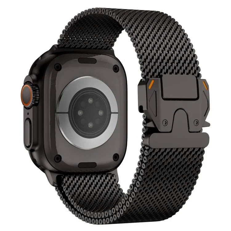 สายรัดนาฬิกาสแตนเลสสตีลตาข่ายหยาบแบบมิลานหัวเข็มขัดโลหะ สำหรับ Apple Watch ขนาด 46 มม. / 49 มม. / 45 มม. / 44 มม.