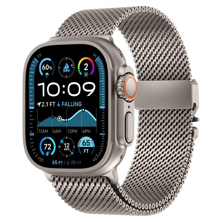 สายรัดนาฬิกาสแตนเลสสตีลตาข่ายหยาบแบบมิลานหัวเข็มขัดโลหะ สำหรับ Apple Watch ขนาด 46 มม. / 49 มม. / 45 มม. / 44 มม.