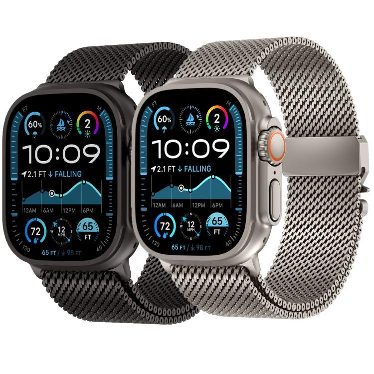 สายรัดนาฬิกาสแตนเลสสตีลตาข่ายหยาบแบบมิลานหัวเข็มขัดโลหะ สำหรับ Apple Watch ขนาด 46 มม. / 49 มม. / 45 มม. / 44 มม.