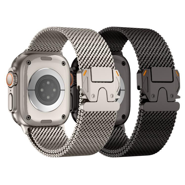 สายรัดนาฬิกาสแตนเลสสตีลตาข่ายหยาบแบบมิลานหัวเข็มขัดโลหะ สำหรับ Apple Watch ขนาด 46 มม. / 49 มม. / 45 มม. / 44 มม.
